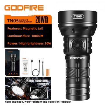 Supfire Lanterna LED  Godfire TN05, 20W, 1600lm, 362m, IP55, magnet, USB-C, 5 moduri, Lumina de urgenta