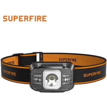 Supfire Lanterna LED pentru cap Superfire HL75-X, 220lm, 120m, 800mAh, Lumina rosie, incarcare USB-C, control miscare