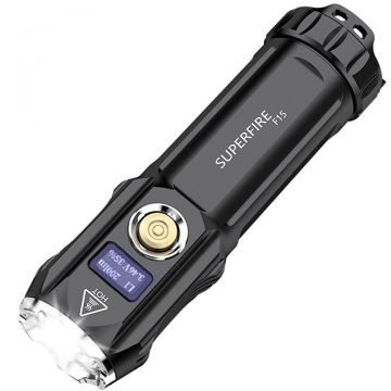 Supfire Lanterna LED Superfire F15, 2000lm, 300M, 3700mAh, incarcare USB-C, 36W