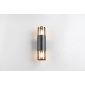 Aplica de perete pentru exterior Hoosic, TRIO, 8.5x11.8x33 cm, 28W, 2x E27, aluminiu, negru mat