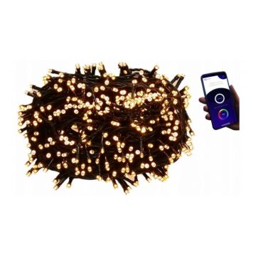Instalatie luminoasa Smart, de Craciun, exterior/interior, 200 LED, 8 moduri, alb cald, IP44, bluetooth, 14.95 m