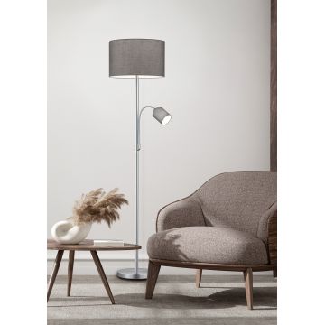 Lampadar Hotel, TRIO, 40x170 cm, 60W, 1x E27, metal/textil, gri/argintiu