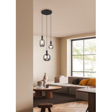 Lustra Diva, TRIO, 38.5x30x150 cm, 10W, 3x E27, metal, negru mat/argintiu