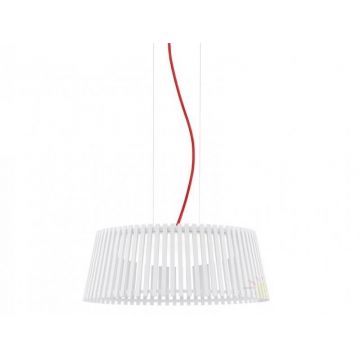 Lustra, Pendul modern diam.47cm, H-110, lemn finisaj alb, cablu rosu, LED Roverato 94016 EL