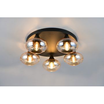 Plafoniera Divina, RL, 49x15 cm, 10W, 5x E14, sticla, negru/chihlimbar