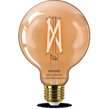 Philips Bec LED inteligent vintage Philips filament chihlimbariu, Wi-Fi, Bluetooth, G95, E27, 7W (50W), 640 lm, temperatura lumina reglabila (2000-5000K), 9.5cm