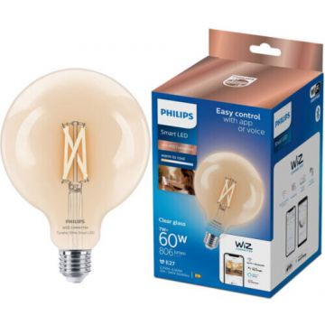 Philips Bec LED inteligent vintage Philips filament transparent, Wi-Fi, Bluetooth, G125, E27