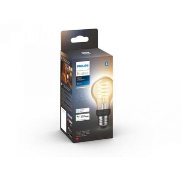 Philips Bec LED inteligent vintage Philips Hue Filament, Bluetooth, Zigbee, A60, E27, 7W (40W), 550 lm, lumina alba (2200-4500K)