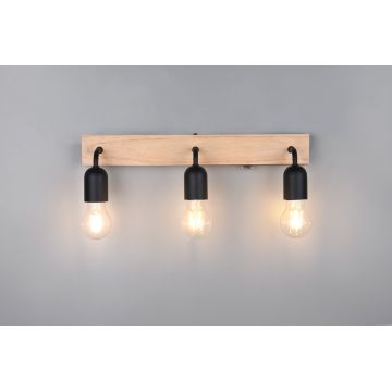 Aplica de perete Arturo, TRIO, 45x11x12.7 cm, 10W, 3x E27, lemn, natur/negru