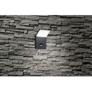Aplica de perete pentru exterior cu senzor Pearl, TRIO, 10x10.5x16 cm, 8W, 1x SMD, aluminiu, antracit