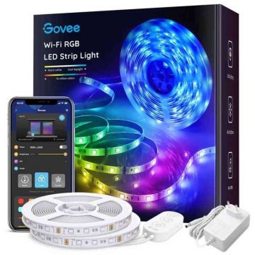 Banda LED Inteligenta GB 2x5m Wi-Fi Bluetooth Sincronizare Muzica Lumina Colorata Compatibil Alexa/Google Assistant Alb
