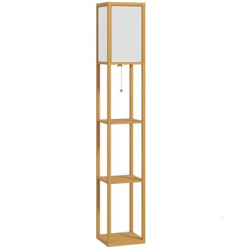 HOMCOM Lampă de Podea cu Rafturi de Depozitare Soclu E27 pentru Living Dormitor Birou Natural | Aosom Romania