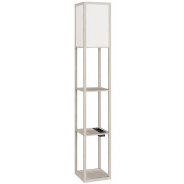 HOMCOM Lampă de Podea LED cu Rafturi, Lampă Modernă cu Comutator cu Pedală și Porturi USB, Lumină cu Culori Reglabile pentru Living și Dormitor, Stejar | Aosom Romania