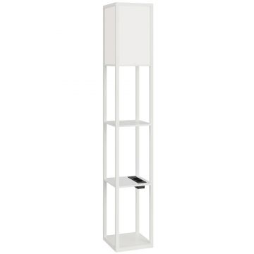 HOMCOM Lampă de Podea LED cu Rafturi, Lampă Modernă cu Comutator cu Pedală și Porturi USB, Temperatură de Culoare Reglabilă pentru Living și Dormitor, Alb | Aosom Romania