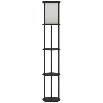 HOMCOM Lampă de Podea LED cu Rafturi Rotunde, Abajur Textile, Comutator cu Pedală și Telecomandă, Negru | Aosom Romania