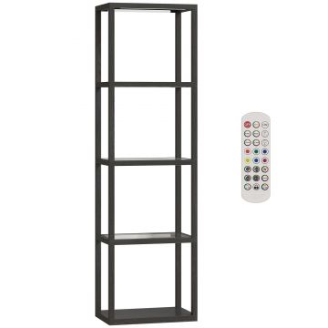 HOMCOM Lampă de podea RGB cu rafturi din sticlă, lampă LED cu 4 niveluri cu telecomandă, sincronizare muzicală, negru | Aosom Romania