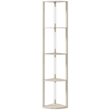 HOMCOM Lampadar Podea LED, 4 Rafturi, Lumină Reglabilă 3000K, MDF, 41x29,5x163,5 cm, Stejar | Aosom Romania