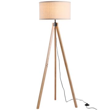 HOMCOM Modern Design Three Legged Floor Lamp Vertical Decoration Lamp, Bedroom and Office,  Beige Lampshade  HOMCOM Lampada da terra treppiede in legno con lampadine E27 moderno per camera ufficio paralume beige Ф45 x 152cm