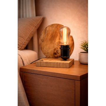 Lampa de birou din plop cu baza din stejar - design natural