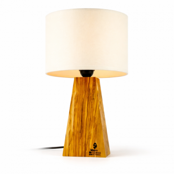 Lampa de masa cu baza din lemn de maslin si abajur textil