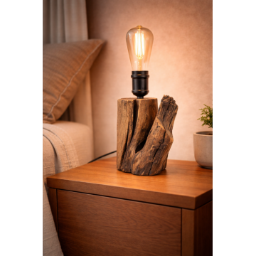 Lampa de masa din cires masiv - trunchi - handmade