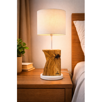 Lampa de masa din lemn de maslin ,   handmade