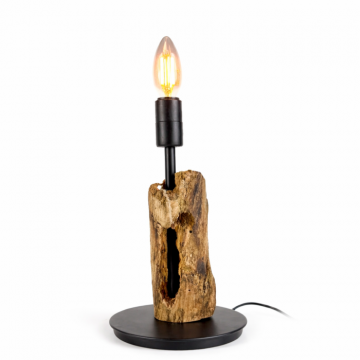 Lampa de masa din lemn recuperat ,   baza cilindrica organica ,   handmade