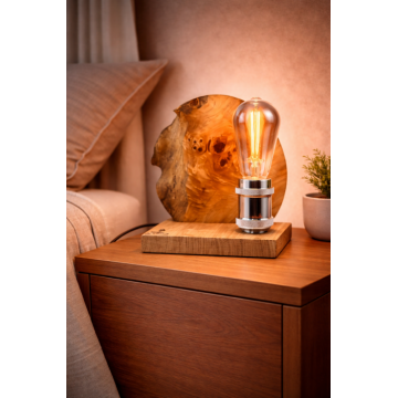 Lampa de masa din plop cu baza din stejar - design natural - handmade