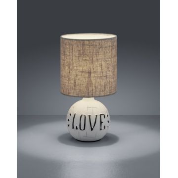 Lampa de masa Esna Love, RL, 16.5x31 cm, 40W, 1x E14, ceramica/textil, gri/alb