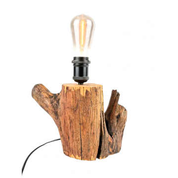 Lampa de masa handmade din cires masiv, trunchi natural sculptural