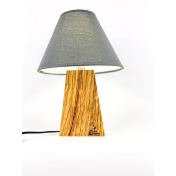 Lampa de masa handmade din lemn de maslin cu abajur textil