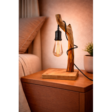 Lampa de masa handmade din stejar, design organic tip ramura