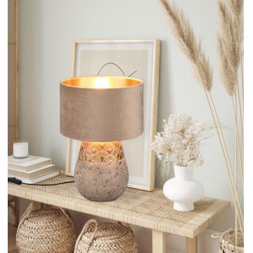 Lampa de masa Kiran, RL, 26x38 cm, 60W, 1x E27, ceramica/catifea, gri/bej
