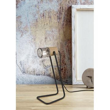 Lampa de masa Tosh, TRIO, 15x18x40 cm, 15W, 1x E14, metal, negru mat/natur