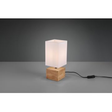 Lampa de masa Woody, RL, 12x12x30 cm, 40W, 1x E14, lemn/textil, alb/natur