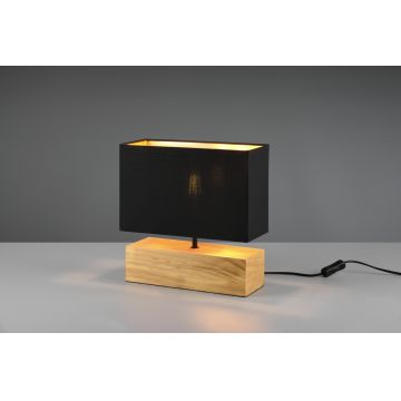 Lampa de masa Woody, RL, 30x12x30.5 cm, 60W, 1x E27, lemn/textil, negru/natur