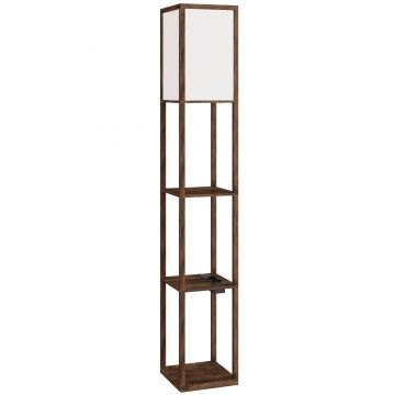 Lampă de Podea HOMCOM LED cu Rafturi, Lampă Modernă cu Comutator cu Pedală și Porturi USB, Temperatură Reglabilă a Luminii pentru Living, Dormitor, Maro | Aosom Romania