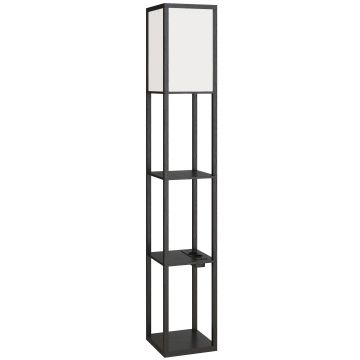 Lampă de Podea HOMCOM LED cu Rafturi, Lampă Modernă cu Comutator și Porturi USB, Lumină Reglabilă pentru Living și Dormitor, Neagră | Aosom Romania