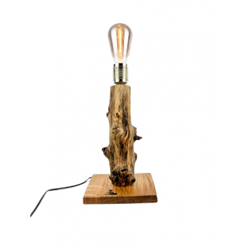 Lampa decorativa de birou handmade din stejar, ramura naturala verticala