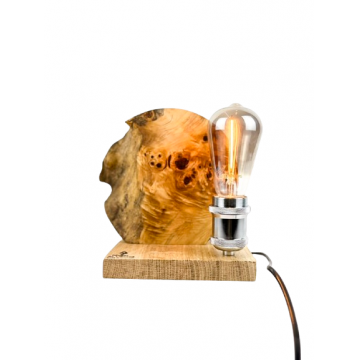 Lampa decorativa de masa handmade din plop, cu baza din stejar, design natural,