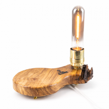 Lampa decorativa din lemn de maslin ,   baza organica joasa ,   handmade