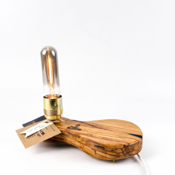 Lampa decorativa din lemn de maslin ,   baza organica joasa ,   handmade