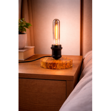 Lampa decorativa din lemn de maslin ,   baza rotunda