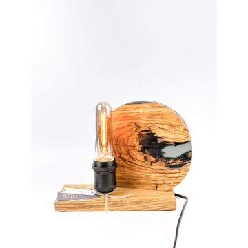 Lampa decorativa din lemn de maslin si rasina ,   baza rotunda organica ,   handmade