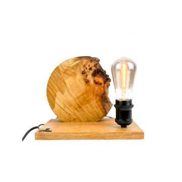 Lampa decorativa din lemn de plop, forma organica cu baza din stejar