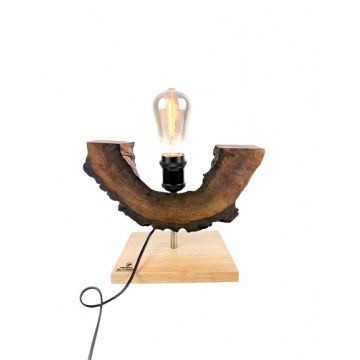 Lampa decorativa din nuc, cu baza din stejar, handmade, unicat