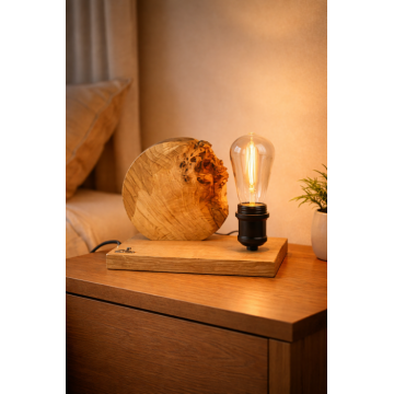 Lampa din plop masiv cu baza stejar ,   forma organica   handmade