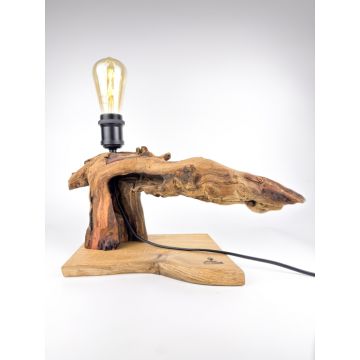 Lampa din lemn masiv  Radacina ,   baza stejar, piesa unicat, dulie E27