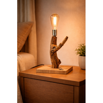 Lampa din stejar masiv - ramura naturala cu baza - handmade