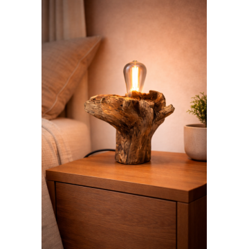 Lampa din trunchi de stejar masiv ,   forma sculptata natural   bec Edison, handmade